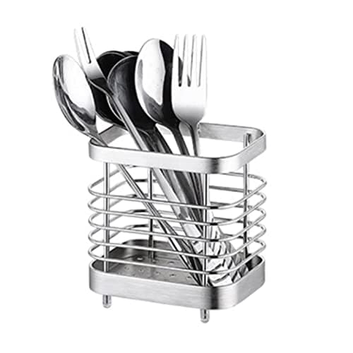 Image of Kitchen Utensil Holder, Cutlery Holder Drainer, Stainless Steel Cutlery Drainer for Sink, Anti-Rust Kitchen Utensils Holder for Knives, Forks and Spoons, Space saving Utensil Drainer