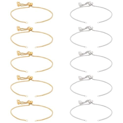 Image of UNICRAFTALE 10Pcs 2 Colors Adjustable Slider Bracelet Stainless Steel Bracelet Chain Slider Extender Chains Link Chain with Stopper Bead Bracelet Snake Chains Supplies for DIY Craft 20cm Long