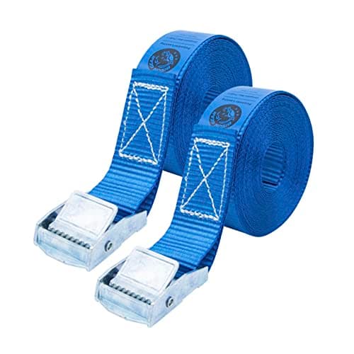 Image of Bison Gear Cam Buckle Tie Down Straps 2.5m x 25mm, 250kg Break Strength, 2 Pack, UV Resistant Roof Rack Lashing, Blue