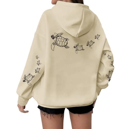 Image of Lubpow Cute Sea Turtle Hoodies for Women Oversized Ocean Hoodie Aesthetic Graphic Sweatshirts Casual Fleece Pullover Tops, Apricot, Large