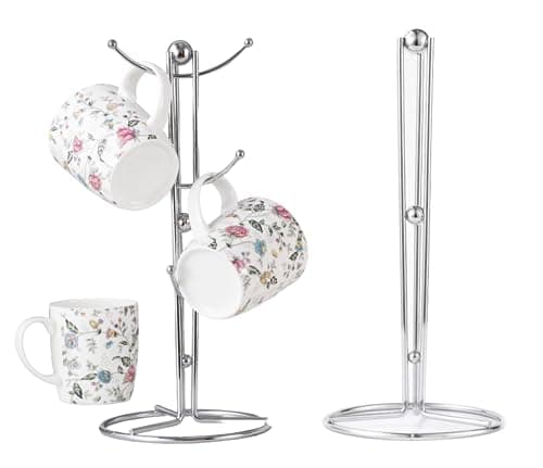 Image of Royal Cuisine, Accents Kitchen Roll Holder and Mug Tree Set, Silver, 14 x14 x35 cm