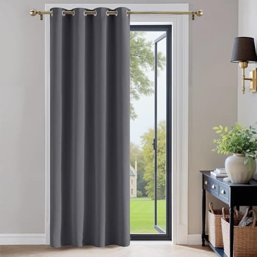 Image of PONY DANCE Door Curtain Thermal - 1 Panel Blackout Curtains for Living Room Bedroom Kitchen Privacy Screen Heat Cold Insulated, 46 inch Width x 84 inch Drop, Grey