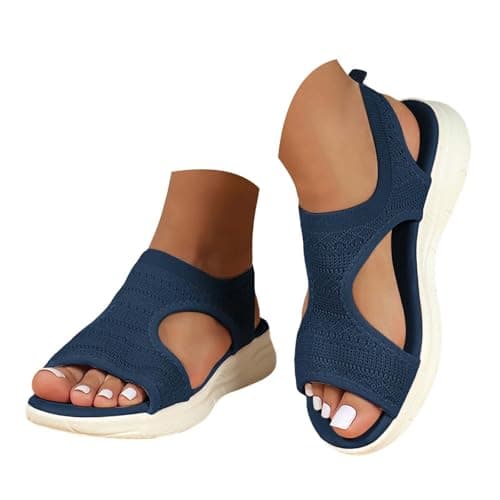 Image of Sandals for Women Orthopedic, Sandals with Arch Support Summer Slip on Ladies Wedge Slingback Walking Slip on Platform Shoes Casual Beach Slingback Comfy Washable Slide Sport Shoes, 6 Blue