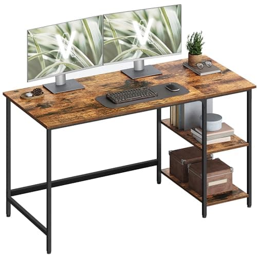 Image of VASAGLE Computer Desk, Desk with 2 Shelves Left or Right, Work Desk for Office Room, Steel Frame, Industrial, Rustic Brown and Black LWD55X
