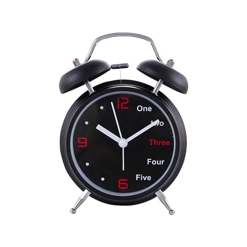 Image of DC VOLTAGE Small Twin Bell Alarm Clock Black Large Digits and Night Light - Battery Operated Analog Bedside Clock with Loud Ring for Bedroom, Home & Office