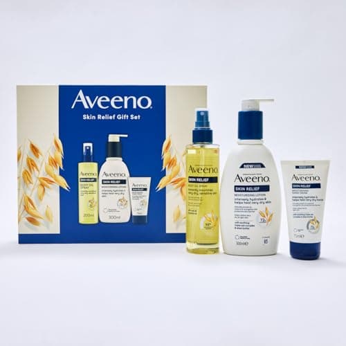 Image of Aveeno Skin Relief Gift Set for Very Dry Skin, Body Oil Spray 200ml + Moisturizing Lotion 300ml + Moisturizing Hand Cream 75ml, Pack of 3