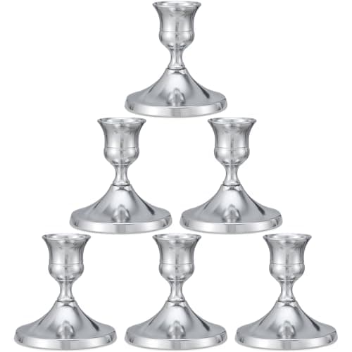 Image of Candlestick Holders Taper Candle Holders, 6 Pcs Silver Candle Stick Metal Candle Holder for Table Centerpiece,Wedding Reception, Festive Christmas Mantel Decoration or Home Decor (Silver)
