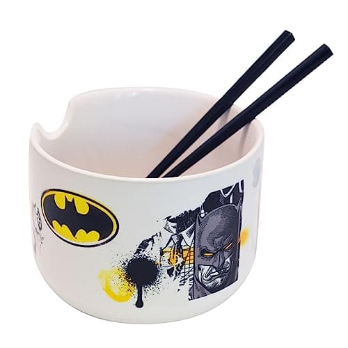 Image of Katalyst Batman Ramen Bowl and Chopsticks Set - Modern Ceramic Construction, Black Ceramic, 20 oz, Noodle, Round, Microwave Safe