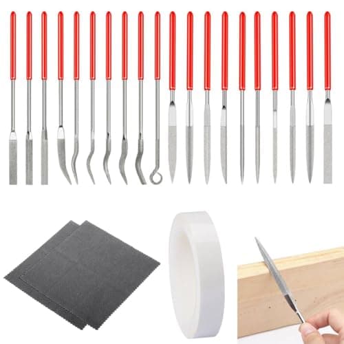 Image of 20PCS Needle Files for Metal Jewellery, Diamond Needle File Set, Mini Modelling Diamond Files with 2 Wipes and Marking Tape, Miniature and Model Files for Fine Grinding