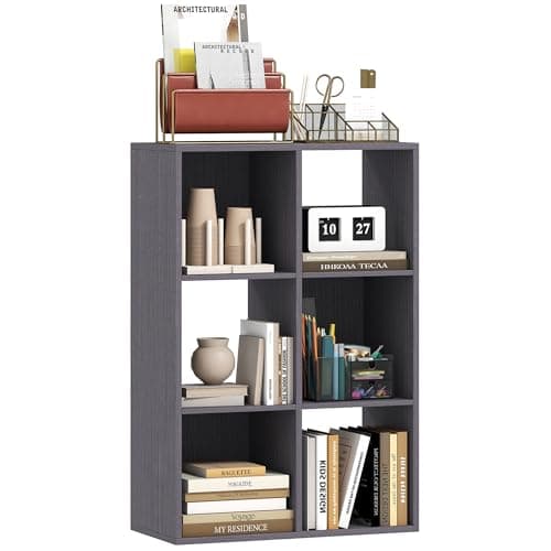 Image of HOMCOM 6-Cube Bookshelf, Modern Freestanding 3-Tier Bookcase, Display Shelving Unit for Living Room, Bedroom, Home Office, Study, Grey