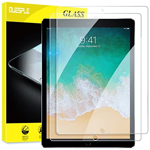 Image of QUESPLE [2 Pack] Screen Protector for iPad Pro 12.9 (2015 and 2017 Model), Tempered Glass Film Compatible with Apple iPad 12.9 inch (1st / 2nd Generation), [Bubble Free][Case Friendly]
