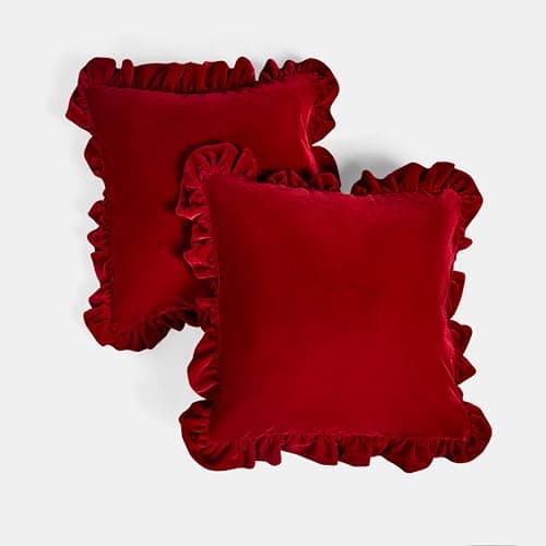 Image of OHS Velvet Plush Cushion Covers 45 x 45cm, Ultra Soft Decorative Square Throw Pillow Covers with Invisible Zipper for Sofa Living Room Bedroom Pillow Cases 2 Pack, Burgundy