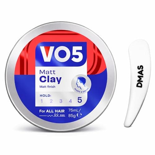 Image of VO5 Matte Hair Clay for Men – Strong Hold Level 5, Natural Matte Finish Texture Paste with Spatula, Shape & Define Hair Styling Wax for All Hair Types, Professional Grooming Hair Clay 75ml