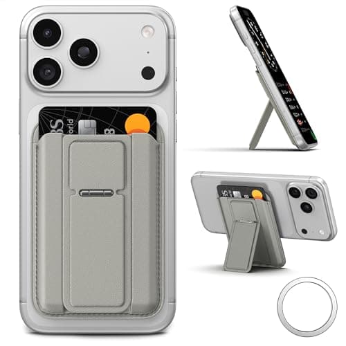 Image of qaf Magnetic Card Holder Wallet for Smartphone, Slim Back Card Case with Phone Stand Support, Strong Magnet Grip, Easy-Access Pocket, Compatible with MagSafe & Magnetic Phone Cases