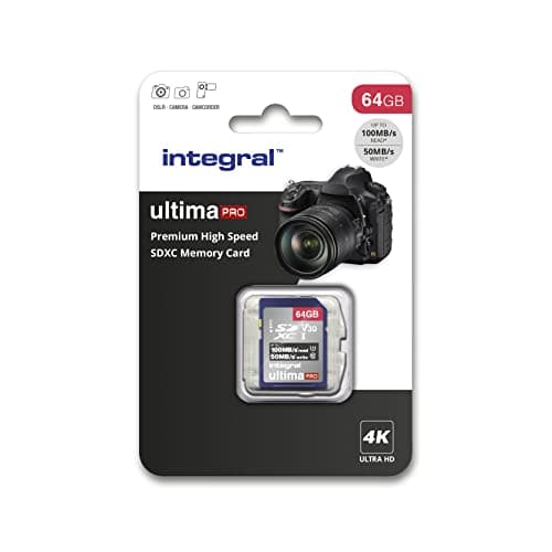 Image of Integral 64GB SD Card 4K Ultra-HD Video High Speed SDXC V30 UHS-I U3 Class 10 Memory Card up to 100MB/s, Color May Vary