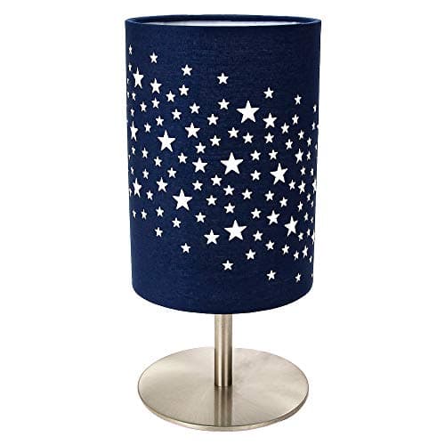 Image of Happy Homewares Beautiful Stars Decorated Children/Kids Midnight Blue Cotton Bedside Table Lamp Creates Stunning Effect Against The Wall | 23cm Height | 40w Maximum