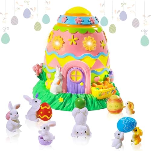 Image of GW Box 12 Pcs Easter Rabbit Figurines Fairy Garden House Easter Egg House Kit Garden Micro Landscape Decor for Easter Home Decoration