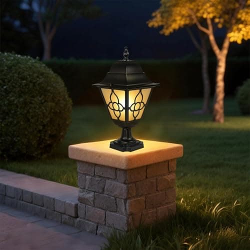 Image of NOUVO Outdoor Pillar Light, Black Aluminum Post Lantern with Clear Glass Diffuser, IP44 Waterproof Garden Lamp, E27 Light Bulb Socket, Patio Driveway Lighting CE RoHS Certified (Bulb Not Included)