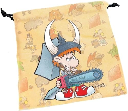 Image of Steve Jackson Games Munchkin Dice Bag | Large Drawstring Bag 7” x 7” | Printed Fabric | Holds over 100 Dice | RPG Bag | Roleplaying Dice Bag | Tabletop Adventure Game Bag