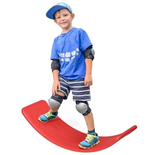 Image of ZONEKIZ Balance Board Kids Wobble Board, Sensory Training Rocking Toy for Children, Nursery Toy, for Ages 3-6 Years, 82 x 27.5 x 19.5cm - Red