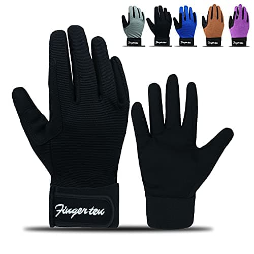 Image of Kids Horse Riding Gloves Youth Non Slip Perfect Grip, Boys girls Equestrain Gloves Breathable Stretchable Sweat Absorbent fit All Seasons for Cycling Sport School Riding Gardening (Black, L)