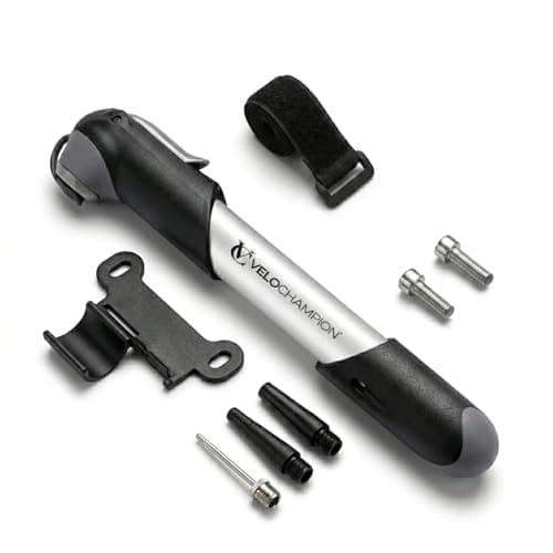 Image of VeloChampion Mini Bike Pump. Compact 100 PSI/6.8BAR Bicycle Pump for Road, Hybrid & E-Bikes. Portable Tyre Pump with Presta, Schrader & Dunlop Valves, Frame Mount & Ball Needle (Pump)