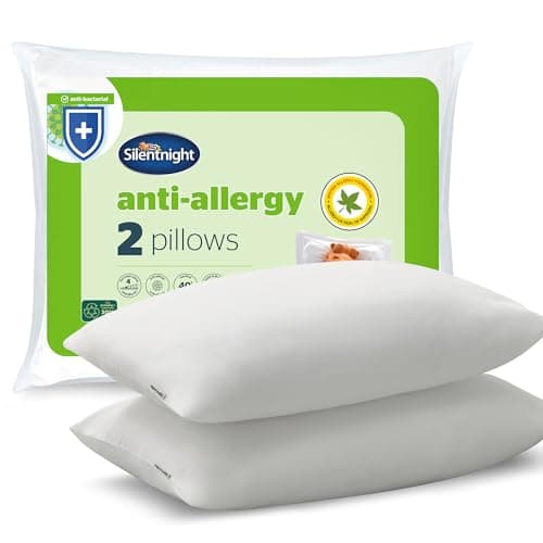 Image of Silentnight Anti Allergy Pillow Pack of 2 - Medium Support Anti Bacterial Two Pack Pillow Pair For Side Sleepers - Machine Washable Hypoallergenic Bed Pillows