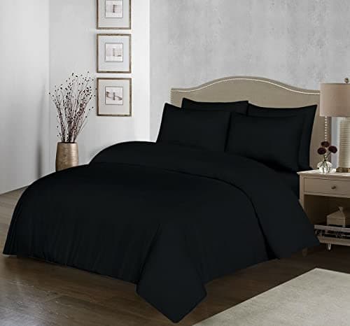Image of 100% Egyptian Cotton Duvet Cover Set |200 Thread Count Plain Dyed Duvet Quilt Cover Set With Free Pillowcases| Non-Iron Easycare Bedding Set - Single Double King Super King Sizes (Black, King)