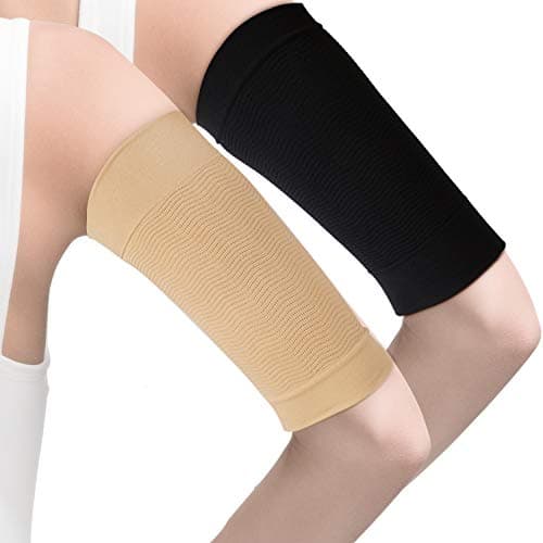 Image of WILLBOND 4 Pairs Elastic Compression Arm Sleeves Slimming Arm Shaper Massager Arm Belt Compression Sport Fitness Arm Shaper Arms Sleeve for Women (Black Beige)