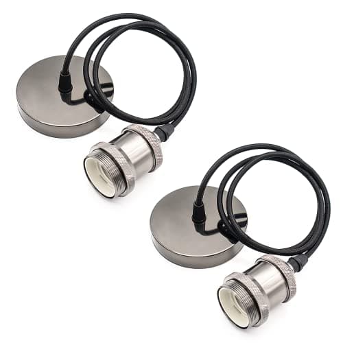 Image of ZHIQIN 2 Pack Black Ceiling Rose Metal Ceiling Pendant Kit with 100cm Cable E27 Screw Lamp Holder with Lock Ring Cable Modern Ceiling Fitting Set for Kitchen Dining Room Ceiling Lights (F)