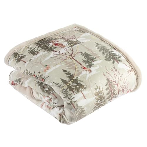Image of furn. Forest Festivities Throw – Woodland Christmas Scene Faux Fur Velvet Blanket (Natural - 130x180cm)