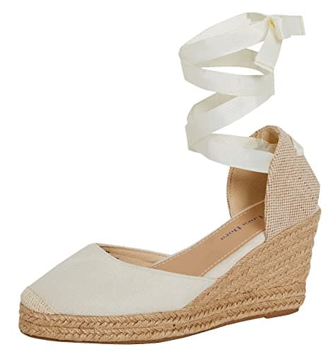 Image of Lora Dora Womens Espadrille Wedge Sandals Ladies Strappy Hessian Wedges Summer Shoes Ankle Tie Leg Straps Nude 6 UK