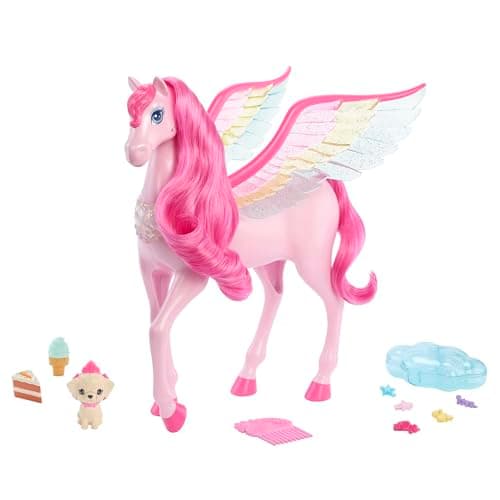 Image of Pink Barbie Pegasus with 10 Accessories Including Puppy, Winged Horse Toys with Lights and Sounds, Barbie A Touch of Magic, HLC41