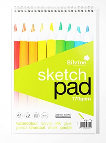 Image of Silvine A4+ Wirebound Sketch Pad. 60 Pages (30 Sheets) 170gsm Smooth Cartridge Paper. Ref 472 - Packaging May Vary