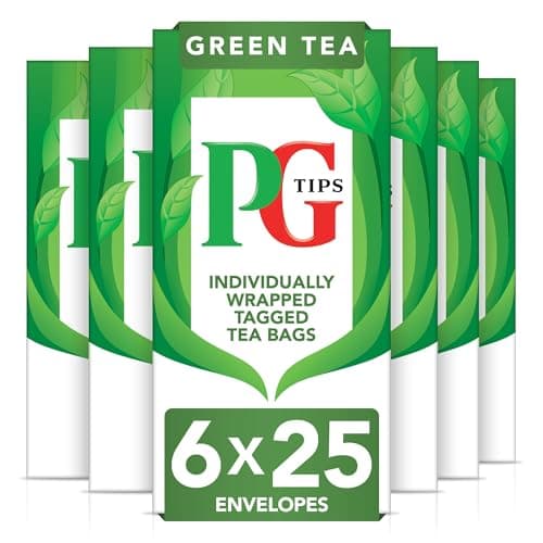 Image of PG Tips | Green Tea Bags Bulk | Individually Wrapped Tea Bags | String & Tagged | Smooth & Refreshing | 6 Packs | 150 Plant Based Biodegradable Envelopes