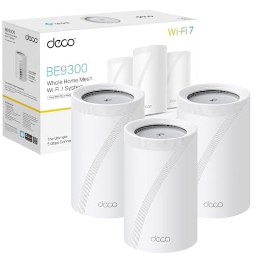 Image of TP-Link Deco BE65 Pro(3-pack) BE9300Mbps Tri-Band Whole Home Mesh WiFi 7 System, 2x 5 Gbps & 1x 2.5 Gbps Gigabit Ports, Seamless AI-Driven WiFi Extender Booster, HomeShield