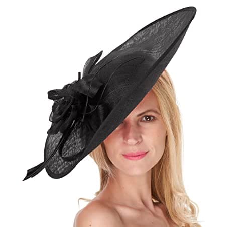 Image of Caprilite 41cm Large Sinamay Hatinator Disc Saucer Brim Hat Fascinator on Headband (Black Jet)