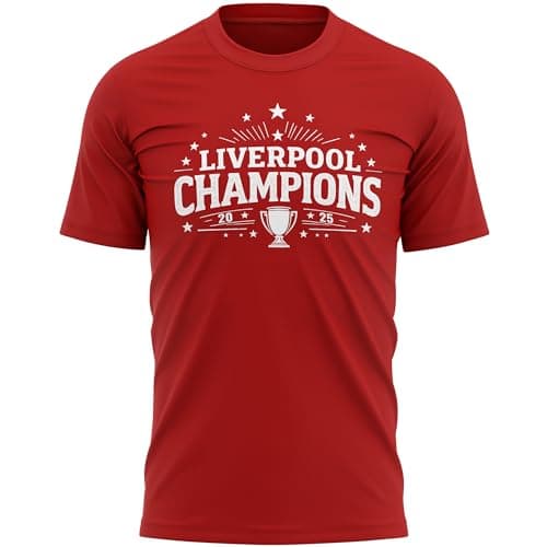 Image of Liverpool Champions Mens T Shirt 2025 Football Scousers Celebration Winners Tee Gift for Him, M, Red