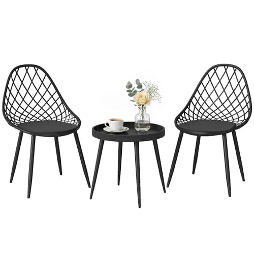 Image of Outsunny 3-Piece Outdoor Bistro Set with 2 Chairs and Round Table, Weather-Resistant Metal Frame, Modern Patio Furniture for Garden, Balcony, Porch, Black