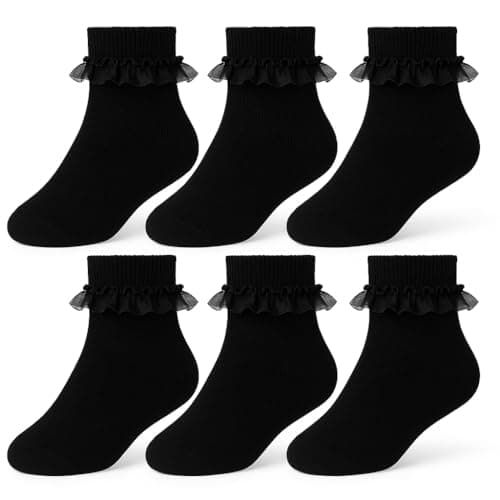 Image of A2Z 4 Kids Girls 6 Pack Frilly Lace Socks - Socks AZ977 Black 6 Pack 7-10