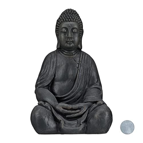 Image of Relaxdays Sitting XL Buddha Figurine, 50 cm, Feng Shui, Outdoor, Garden, Decor;Big Zen Buddha Figurine, Dark Grey