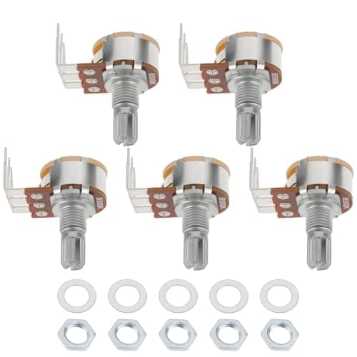 Image of Be In Your Mind 5Pcs B500K 500K Three Terminal Angled Linear Potentiometer for Audio Adjustment Power Amplifier Equipment with Washers and Nuts