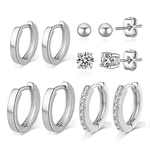 Image of 3 Pairs Sterling Silver Hoop Earrings for Women S925 Huggie Hoop Earrings With Cubic Zirconia Small Cartilage Sleepers Huggie Hinged Earrings Set for Girls Men