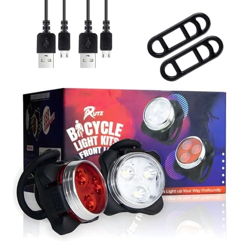 Image of RUTZ® Bike Light Set, Super Bright USB Rechargeable Bicycle Lights, Waterproof Mountain Road Bike Lights Rechargeable, Safety & Easy Mount LED Cycle Lights, USB Cycling Front Light & Rear Light