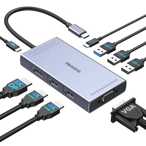 Image of USB C Docking Station 2 Monitor Dual HDMI, 9 in 1 USB-C Hub Triple Display Adapter with 2 x 4K HDMI, 8K Display Port, VGA, 100W PD, 4 x USB A/C Ports, Laptop Dock 2 Monitors for Dell HP Lenovo etc