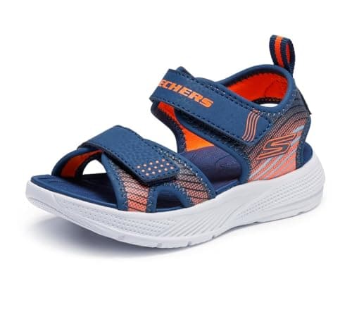 Image of Skechers Baby Boy's Microspec-Splash Sneakers, Navy Synthetic/Gray & Orange Trim, 8 UK Child