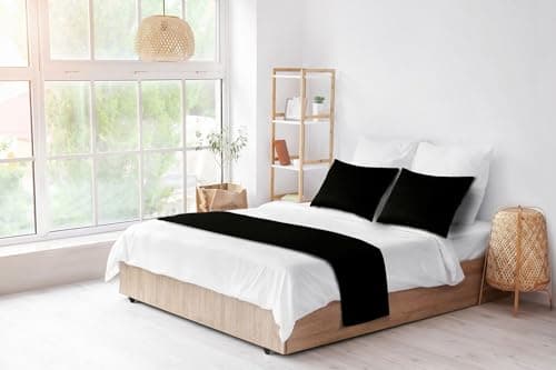 Image of Velvet Bed Runner Bed Scarf Handmade Reversible Perfect For Home and Hotel. (Black, Double 48 x 200cm (18" x 78"))