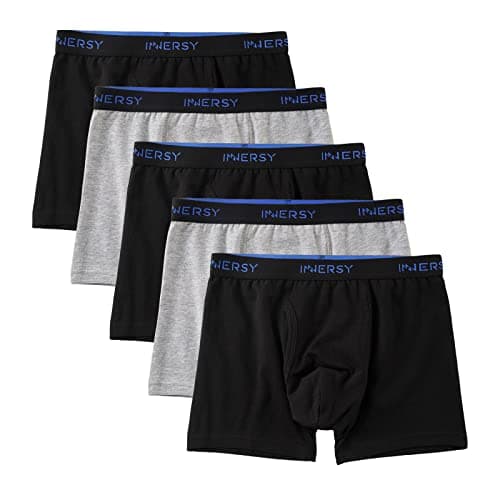 Image of INNERSY Boys' Underwear with Pouch Cotton Boxer Shorts Fly Front Trunks Black Grey Pants 5 Pack (8-10 Years, 3 Black/2 Grey)