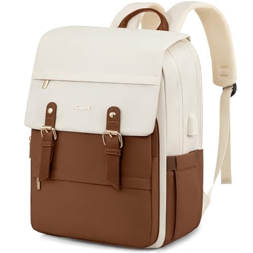 Image of LOVEVOOK Brown Backpack Women 15.6 inch, Vintage Rucksack Bag for Ladies, Fashion School Bags with USB Charging Port, Casual Work Daypacks for University Teacher College Travel, Brown - Beige