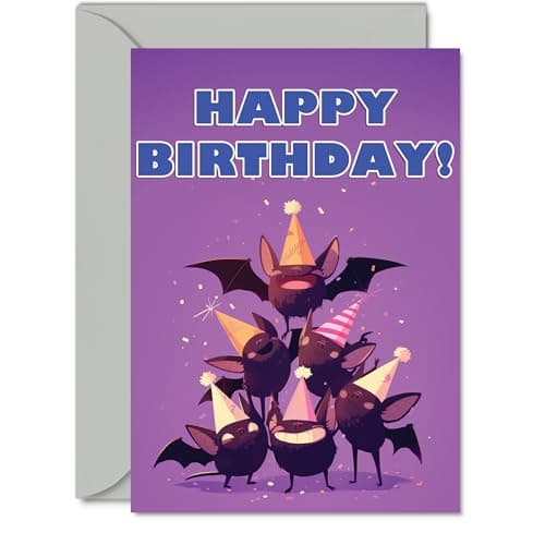 Image of Bat Birthday Cards for Her Him - Party Animals Pyramid - Happy Birthday Card for Mum Dad Brother Sister Auntie Uncle Cousin Friend Family Colleague A5 Bday Greeting Cards